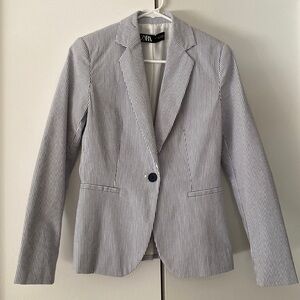 NWOT. Zara Blazer. Blue and white strips. US Size 2.